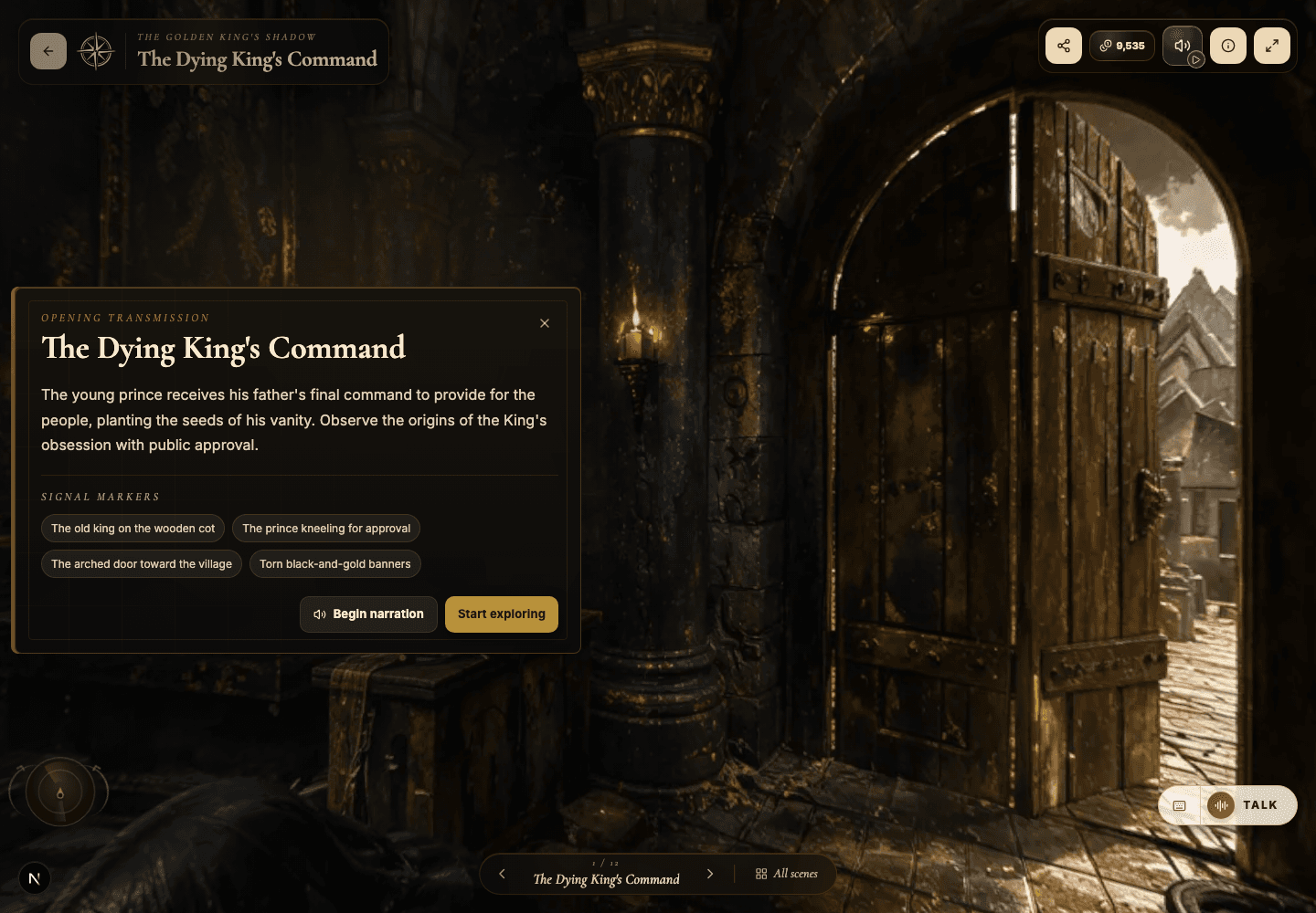 The public viewer with panorama, scene intro, hotspots, and AI Guide controls.